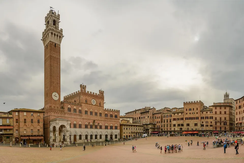 Piazza del Campo in Siena, with the Palazzo Pubblico and its tall bell tower