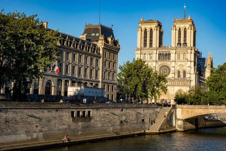 The west towers of Notre-Dame de Paris beside the Seine