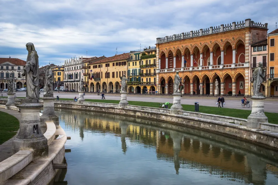 Statues along the canal of Prato della Valle, the great square of Padua